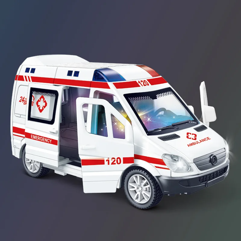 Mini Diecast Emergency Vehicle Model Set Ambulance, Fire Truck, and Police Car with Sound Light for Boys