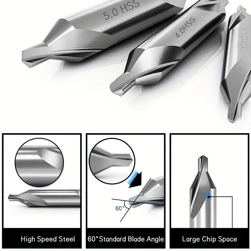 Precision Center Drill Bits Set Degree Lathe Center Drill Set for Accurate Metal Drilling and Machining