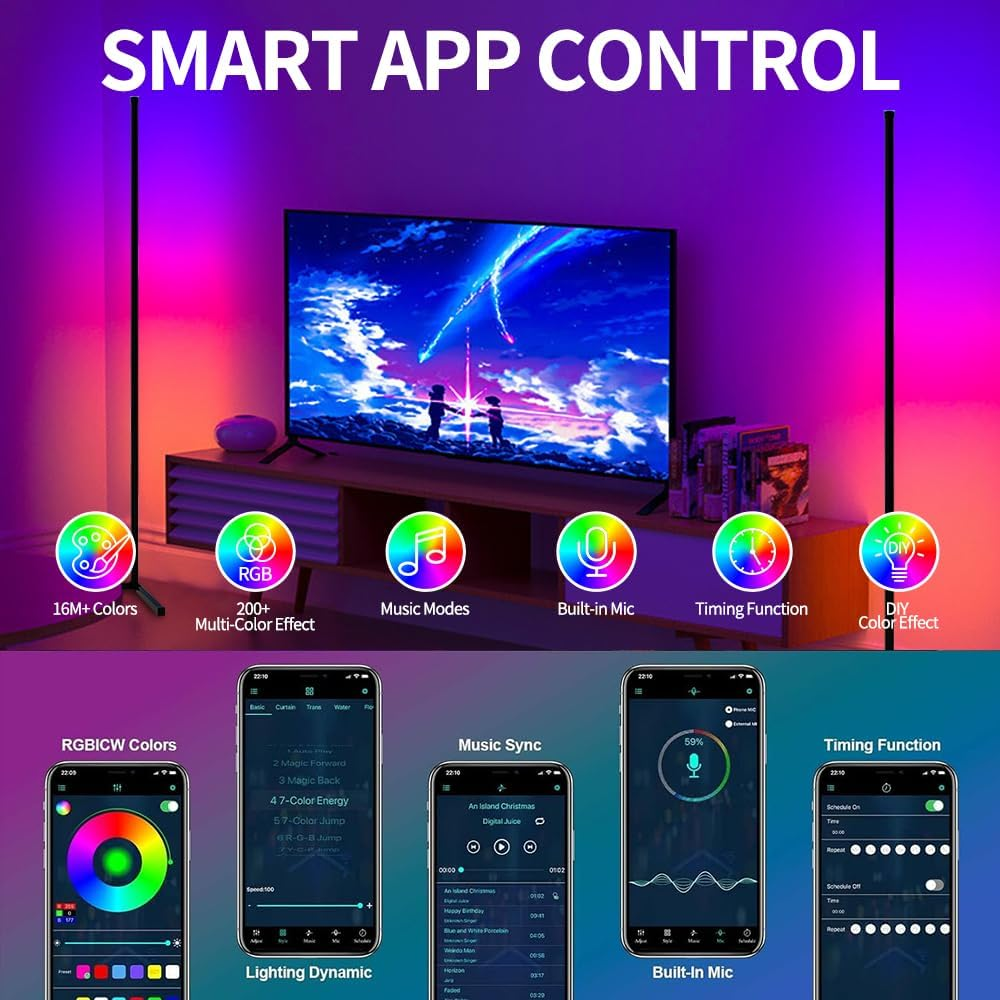 Smart RGB Corner Floor Lamp with App Control and Music Sync