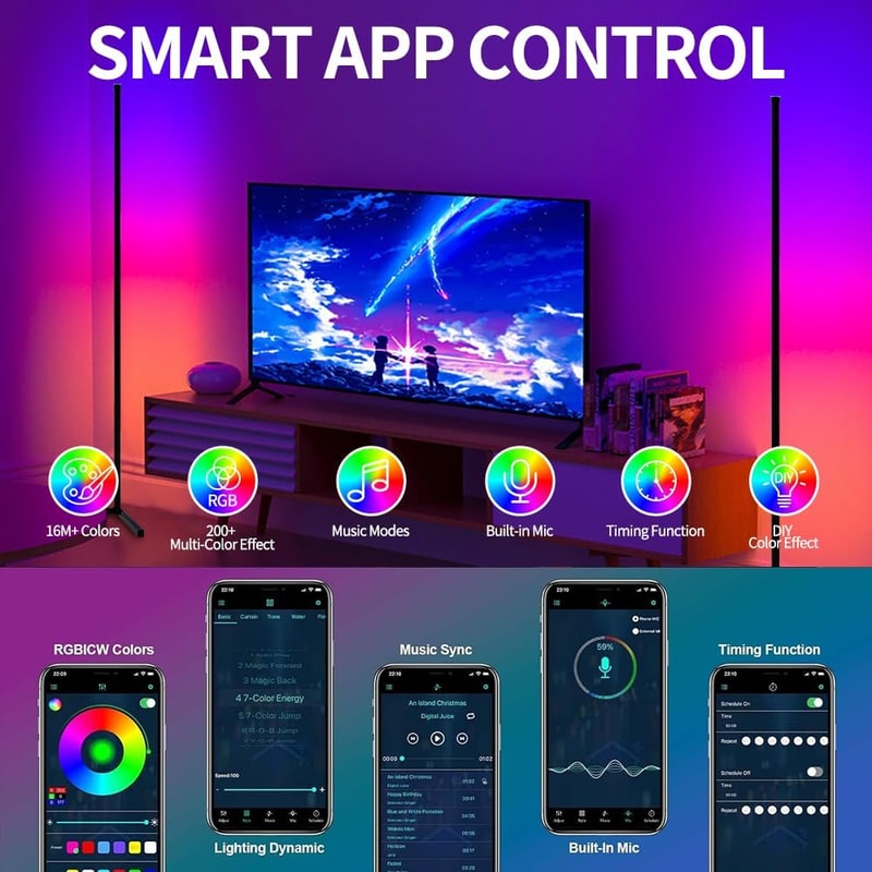 Smart RGB Corner Floor Lamp with App Control and Music Sync