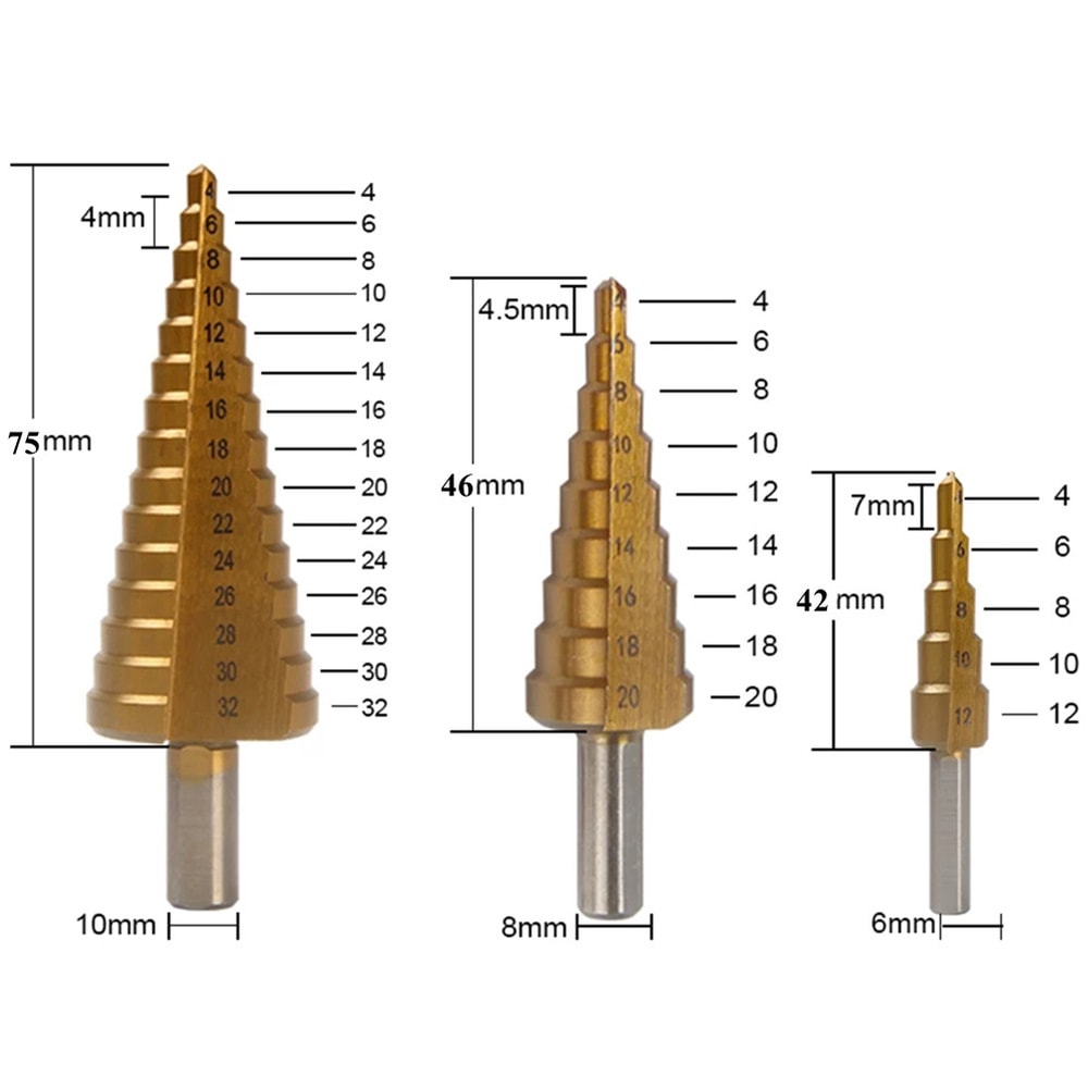 Titanium Step Drill Bit Set For Woodworking Metal Hole Cutting 2