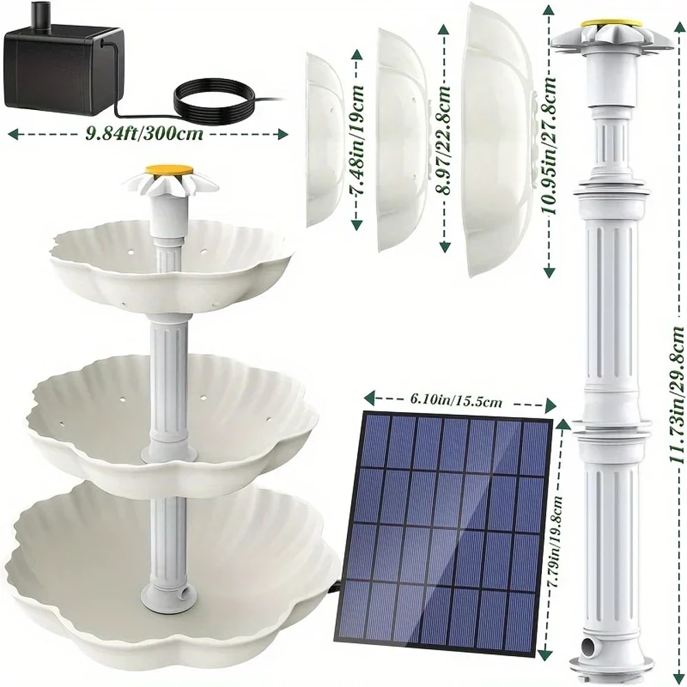 Solar Bird Bath Fountain with DIY Spray Heads Outdoor Solar Fountain Pump for Garden Bird Bath Decoration