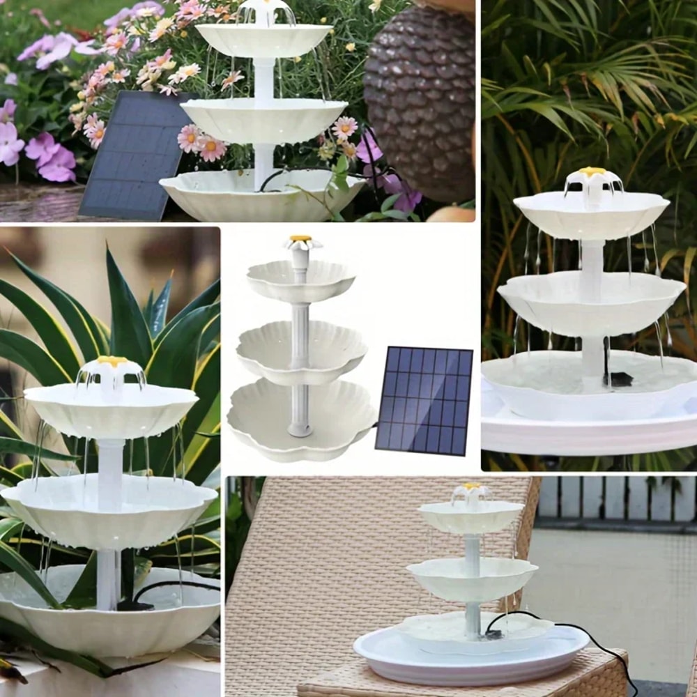 Solar Bird Bath Fountain with DIY Spray Heads Outdoor Solar Fountain Pump for Garden Bird Bath Decoration