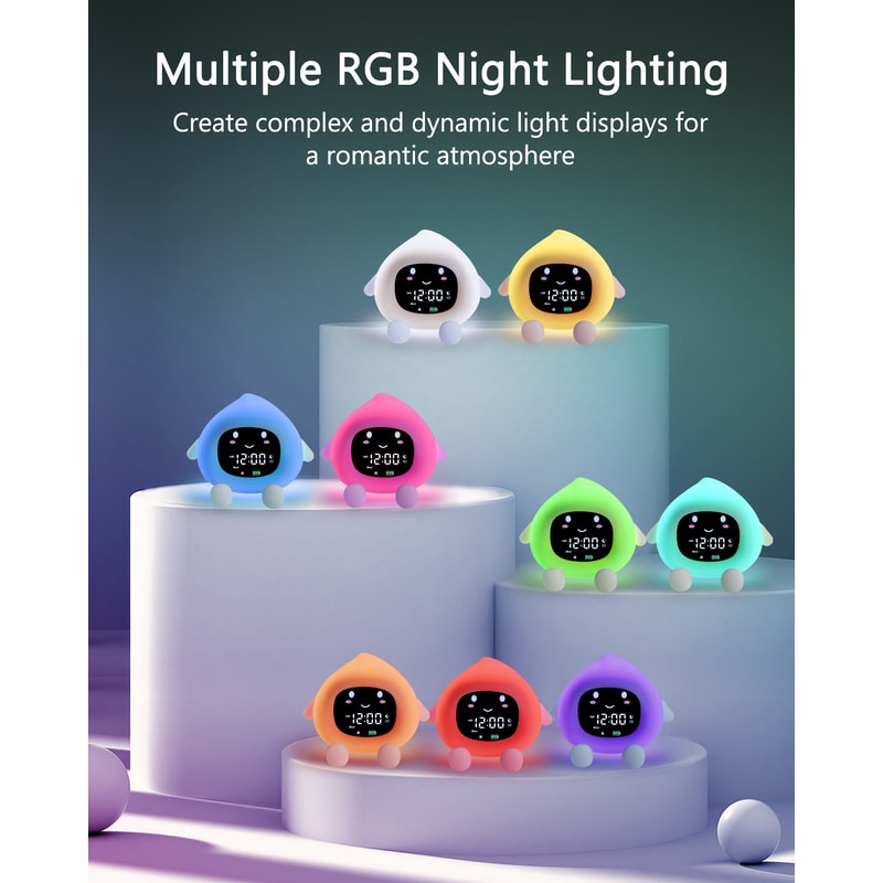 Smart Kids Alarm Clock with Sleep Training Light and Rechargeable Night Light for Gentle Wake Up