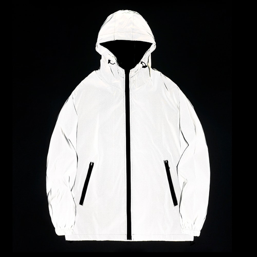 Reflective Hooded Waterproof Windbreaker Jacket For Men Streetwear Night Safety Coat 0