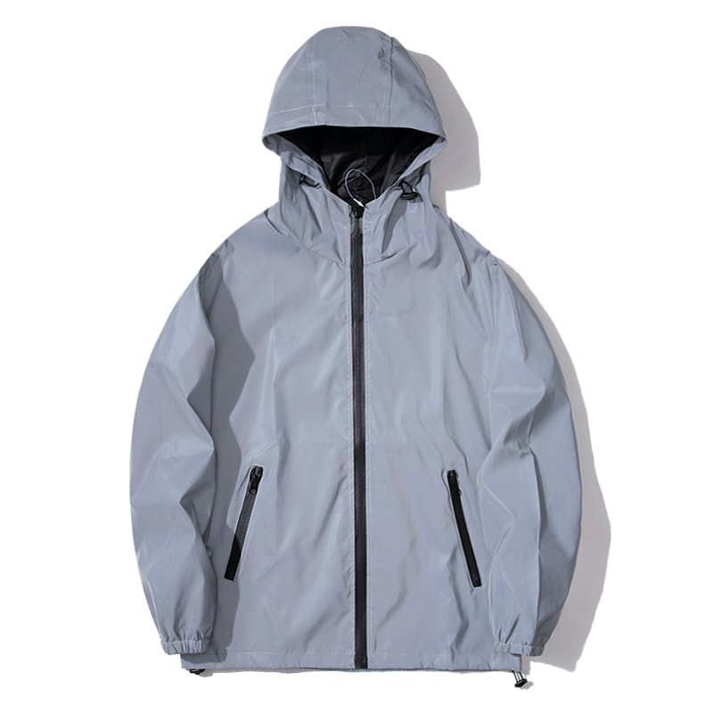 Reflective Hooded Waterproof Windbreaker Jacket For Men Streetwear Night Safety Coat 2