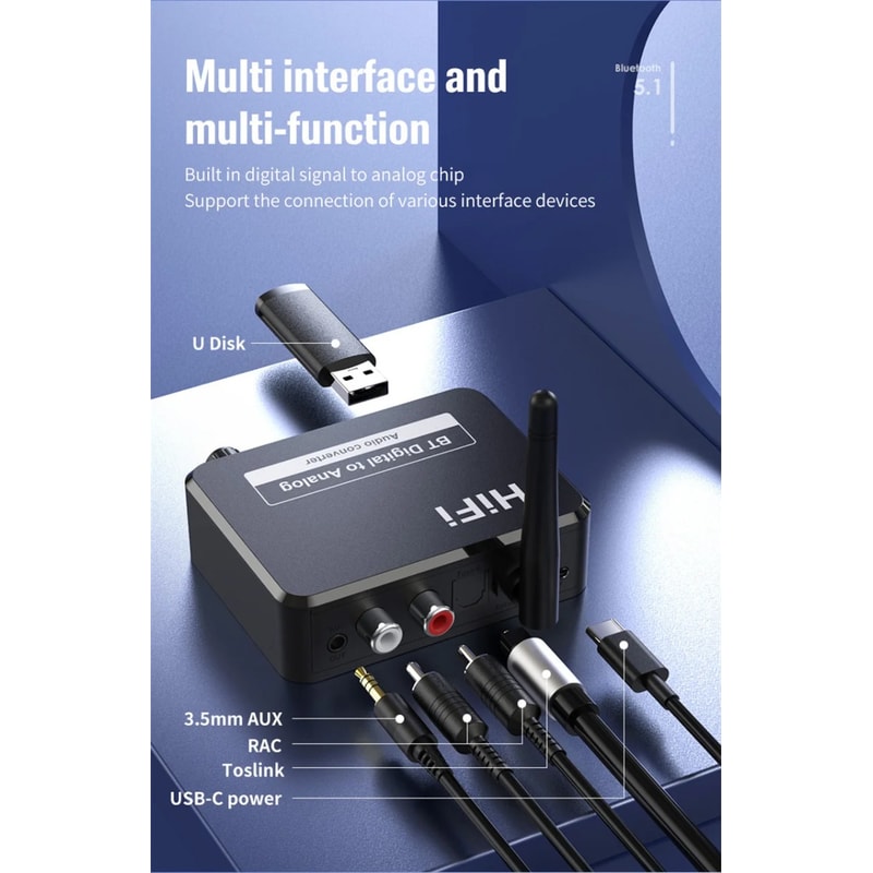 Digital Audio Converter With Bluetooth Receiver SPDIF Optical To AUX Jack RCA LR Adapter 2