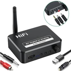 digital audio converter with bluetooth receiver spdif optical to aux jack, rca l/r adapter
