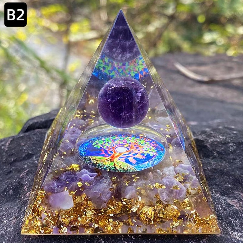 Energy Pyramid Orgonite Healing Crystal Amethyst Ball Natural Chakra Tool Home Decor Gift 8
