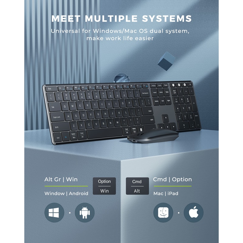 Wireless Bluetooth Keyboard And Mouse Combo Rechargeable Slim Keyboards Mice For MacBook Windows 2
