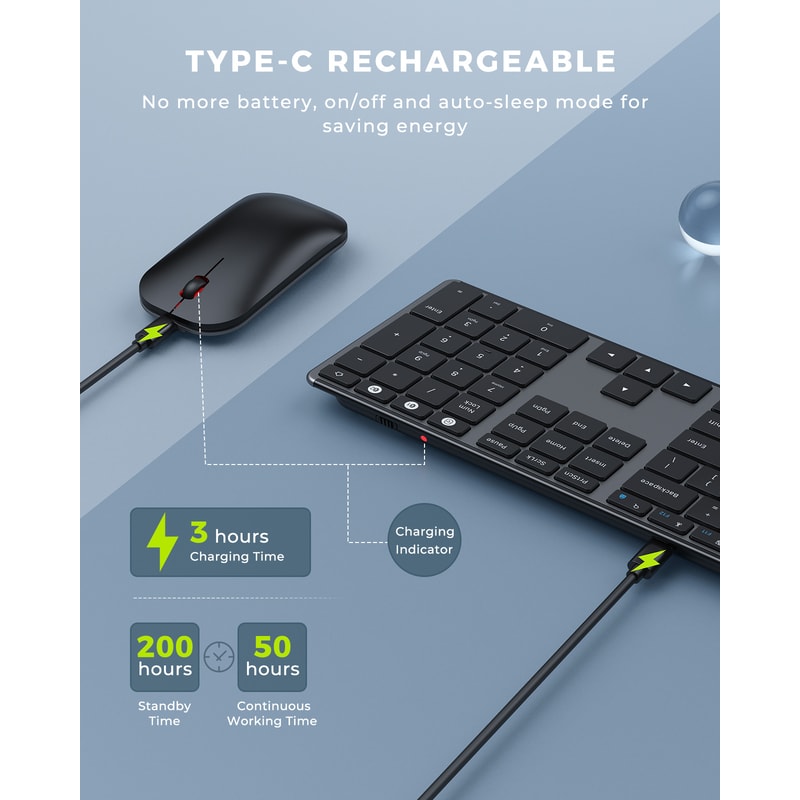 Wireless Bluetooth Keyboard And Mouse Combo Rechargeable Slim Keyboards Mice For MacBook Windows 3