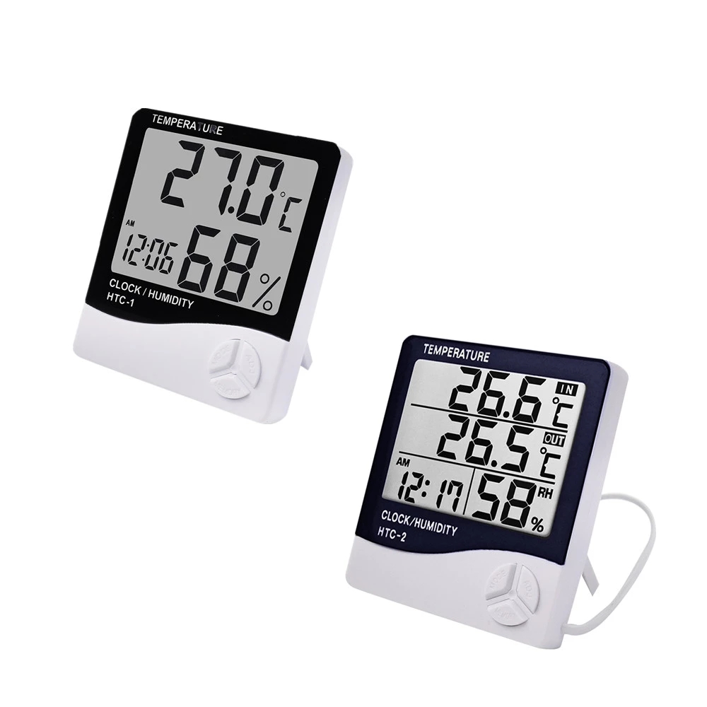 LCD Digital Temperature And Humidity Meter With Weather Station Clock Indoor Outdoor Thermometer Hy