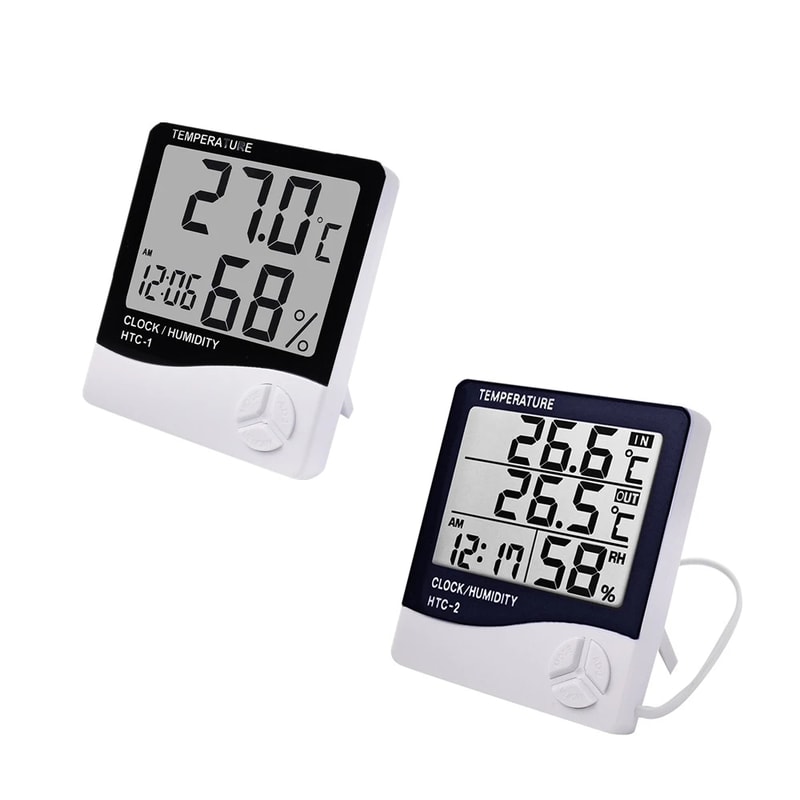 LCD Digital Temperature And Humidity Meter With Weather Station Clock Indoor Outdoor Thermometer Hy