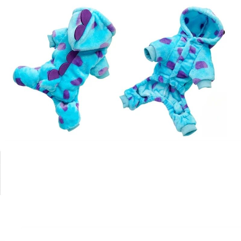 Blue Dinosaur Hooded Coat For Dogs Cats Warm Thickened Autumn Winter Pet Clothing 6