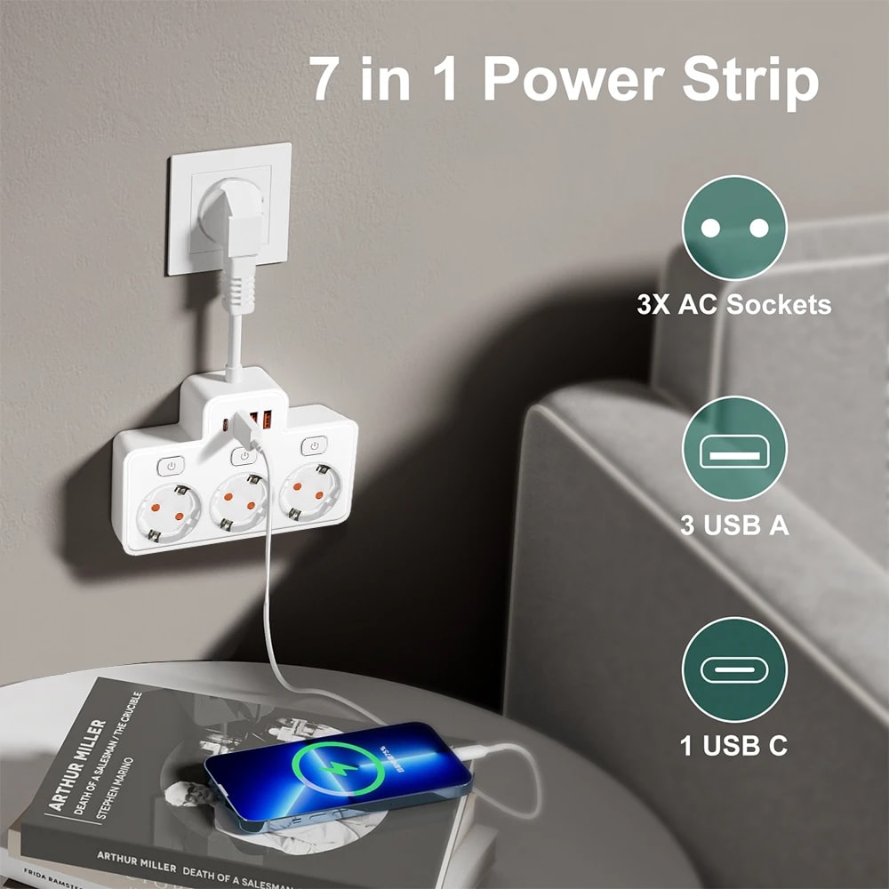 Power Strip Wall Mount With USB Ports Independent Switches Network Filter Adapter For Safe Convenie 1