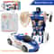 Blue Police Car Toy for Boys One-Button Deformation Inertia Impact, Collision Transforming Action