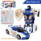 Blue Police Car Toy for Boys One-Button Deformation Inertia Impact, Collision Transforming Action