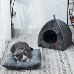 indoor plush warm cat house thickened triangle closed cat bed pet nest for deep sleep