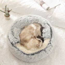 cozy winter plush cat bed soft semi-enclosed pet nest for ultimate comfort and warmth