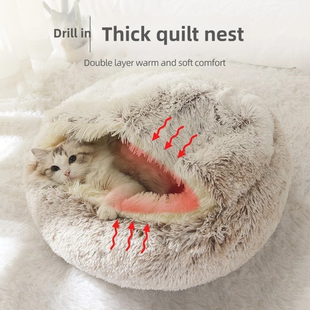 Cozy Winter Plush Cat Bed Soft SemiEnclosed Pet Nest For Ultimate Comfort And Warmth 4