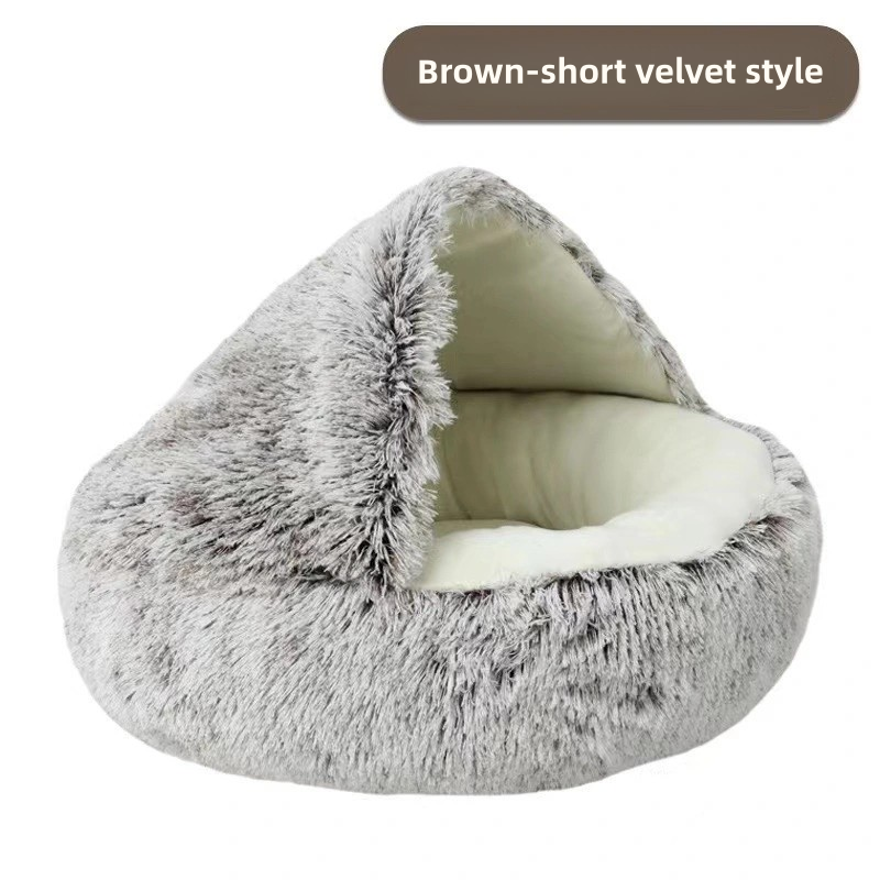Cozy Winter Plush Cat Bed Soft SemiEnclosed Pet Nest For Ultimate Comfort And Warmth 9