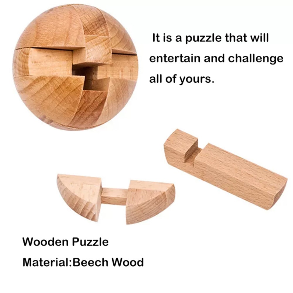 Wooden Kongming Lock Puzzle Brain Teasers for Adults Kids, Fun Intelligence Toy