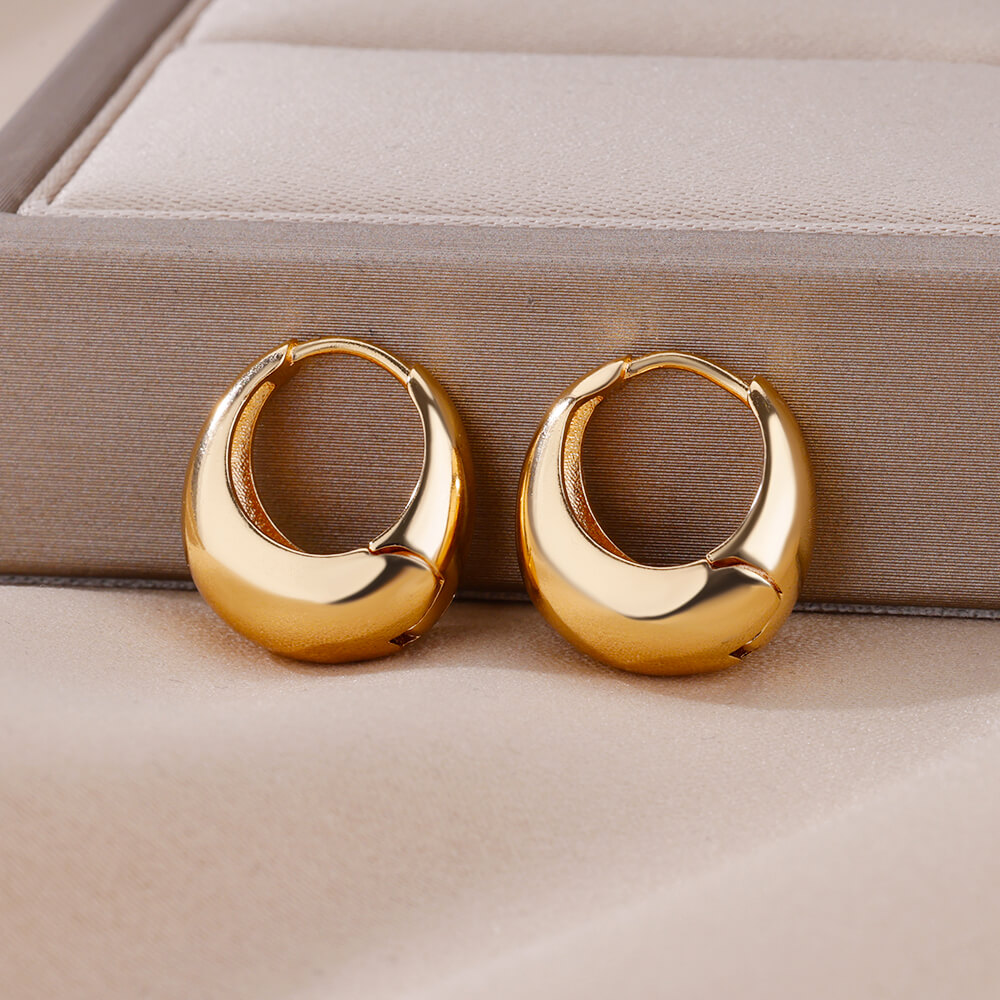 Gold Color Chunky Stainless Steel Hoop Earrings Water Drop Design For Weddings Parties Gifts 6