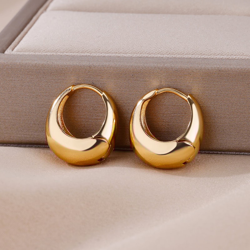 Gold Color Chunky Stainless Steel Hoop Earrings Water Drop Design For Weddings Parties Gifts 6