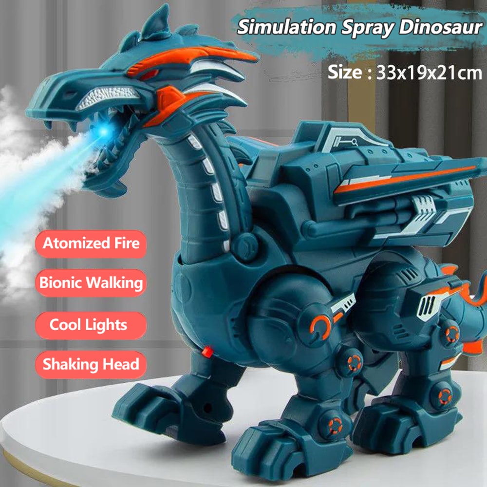 Fire Mechanical Dinosaur Water Spray Toy with Cool Light Electric Function Entertainment Puzzle for Boys