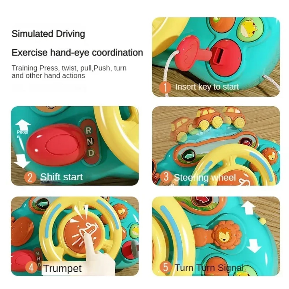 Baby Toy Electric Simulate Driving Car Educational Steering Wheel for Toddlers, Stroller Driving Toy for Early Learnin
