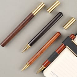 vintage wooden ballpoint pen with brass metal cap elegant office pen for signature business use