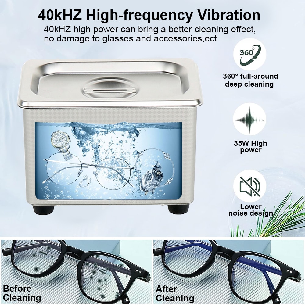 Ultrasonic Jewelry Glasses Cleaner HighFrequency Ultrasound Washing Bath For Spotless Shine 2