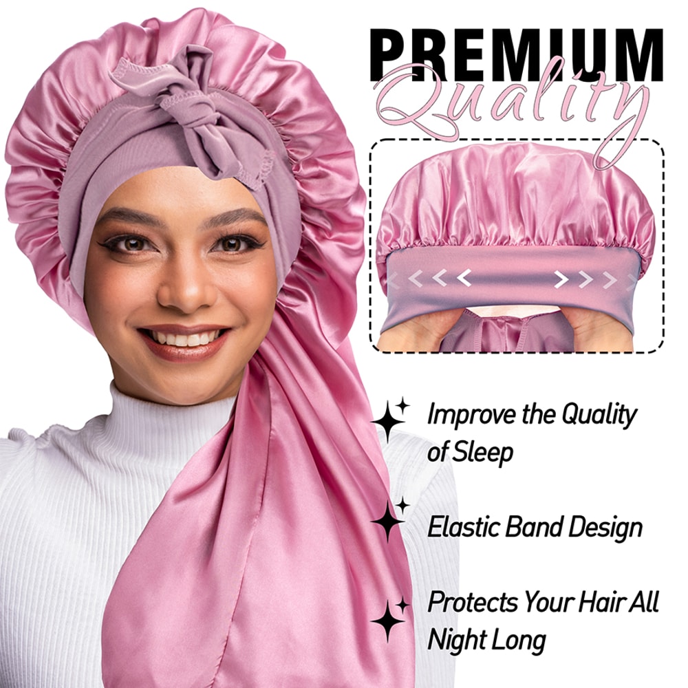 Extra Large Silk Hair Bonnet Cap for Women Comfortable Satin Head Cover for Sleeping, Shower, and Hair Care