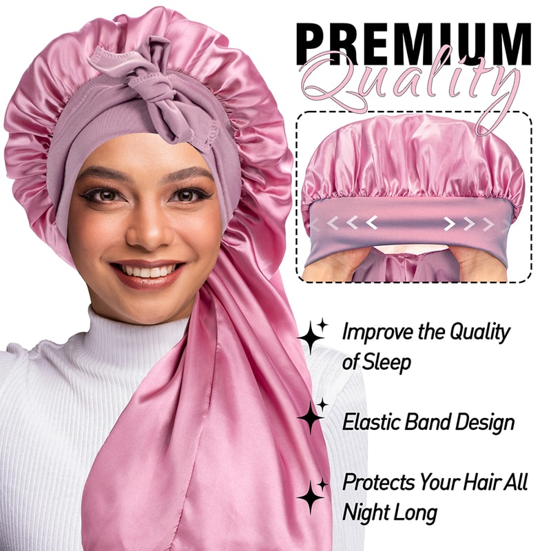 Extra Large Silk Hair Bonnet Cap for Women Comfortable Satin Head Cover for Sleeping, Shower, and Hair Care