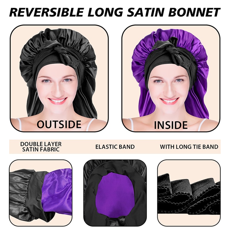 Extra Large Silk Hair Bonnet Cap for Women Comfortable Satin Head Cover for Sleeping, Shower, and Hair Care