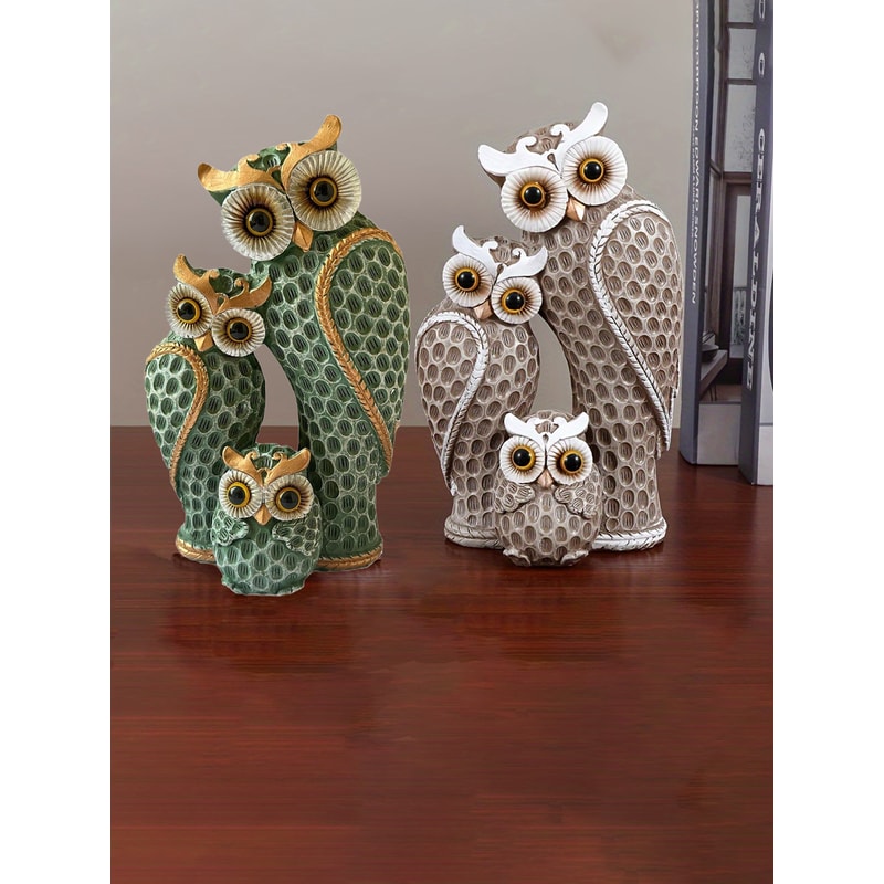 Resin Owl Family Decor Elegant Home Decoration for Living Room, Bookshelf, or TV Stand