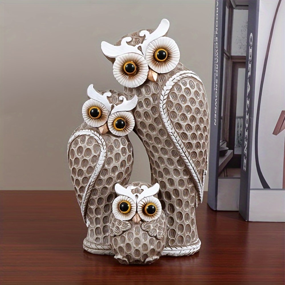 Resin Owl Family Decor Elegant Home Decoration for Living Room, Bookshelf, or TV Stand