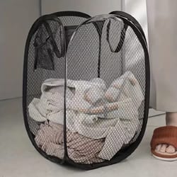 large portable mesh pop-up laundry basket, foldable dirty clothes storage basket, large capacity