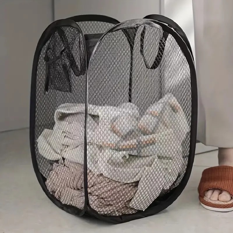 Large Portable Mesh Pop-up Laundry Basket, Foldable Dirty Clothes Storage Basket, Large Capacity