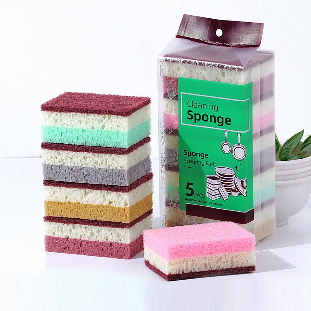 HighDensity Sponge Dishwashing Cloth NonGreasy Kitchen Catering Sponge Brush For Pots And Bowls 5