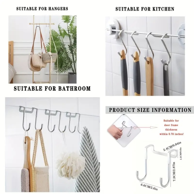 Seamless Silver Metal Hook for Easy Installation No Drilling Required, Perfect for Kitchens, Bathrooms and Wardrobes