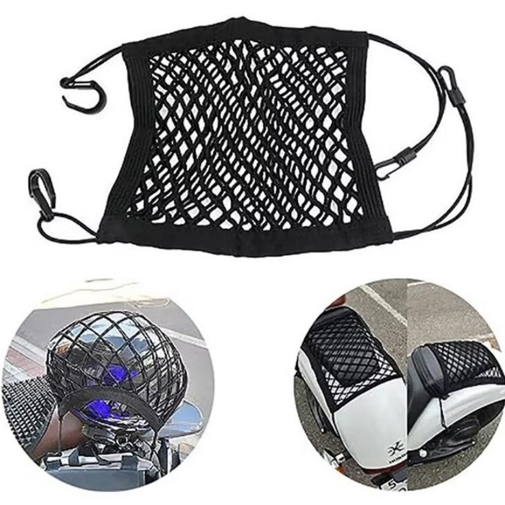 Motorcycle Cargo Net High Elastic Double Layer Net For Helmet Storage Bungee Hooks Luggage Net For 1