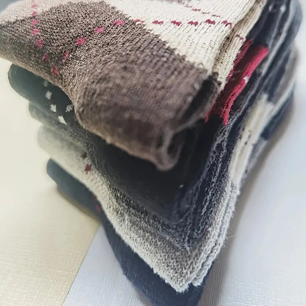 Men's Splicing Diamond Wool Socks Warm Winter Mid-Length Cold-Resistant Boot Socks