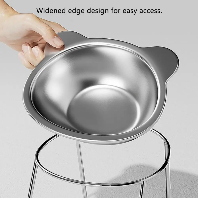 Stainless Steel Raised Cat Bowl With Elevated Design Tilted Neck Guard Shatterproof For Healthy Fee 3