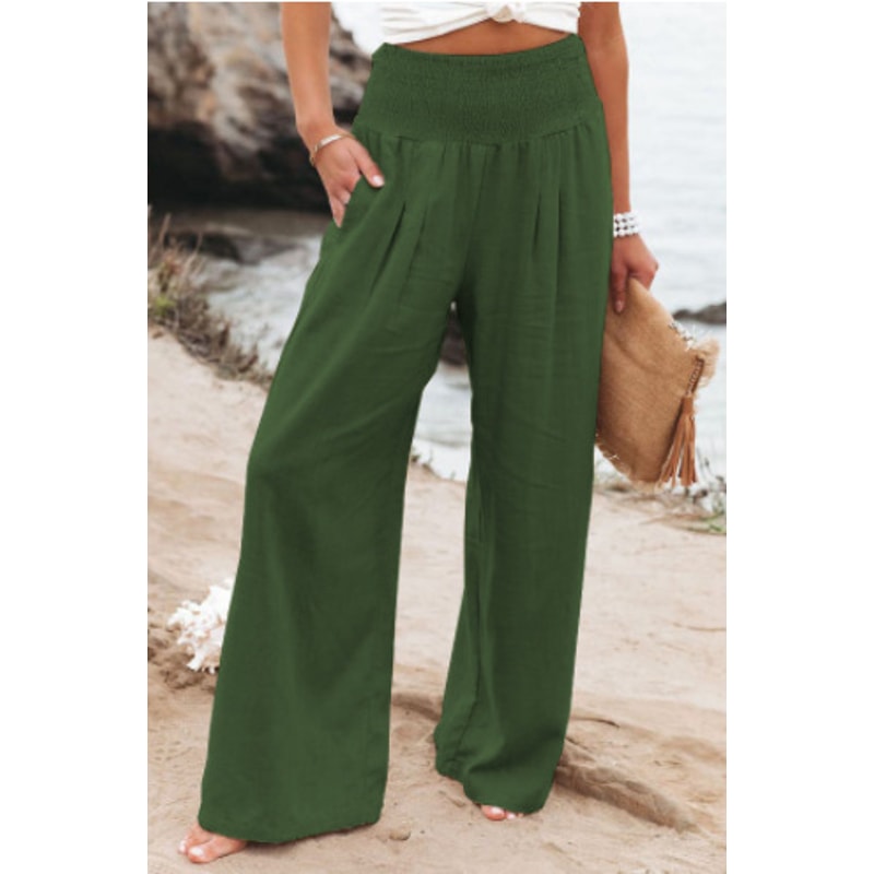Womens Casual Drawstring Pants Mid Waist, Beach Wide Leg, Spring Summer Comfort