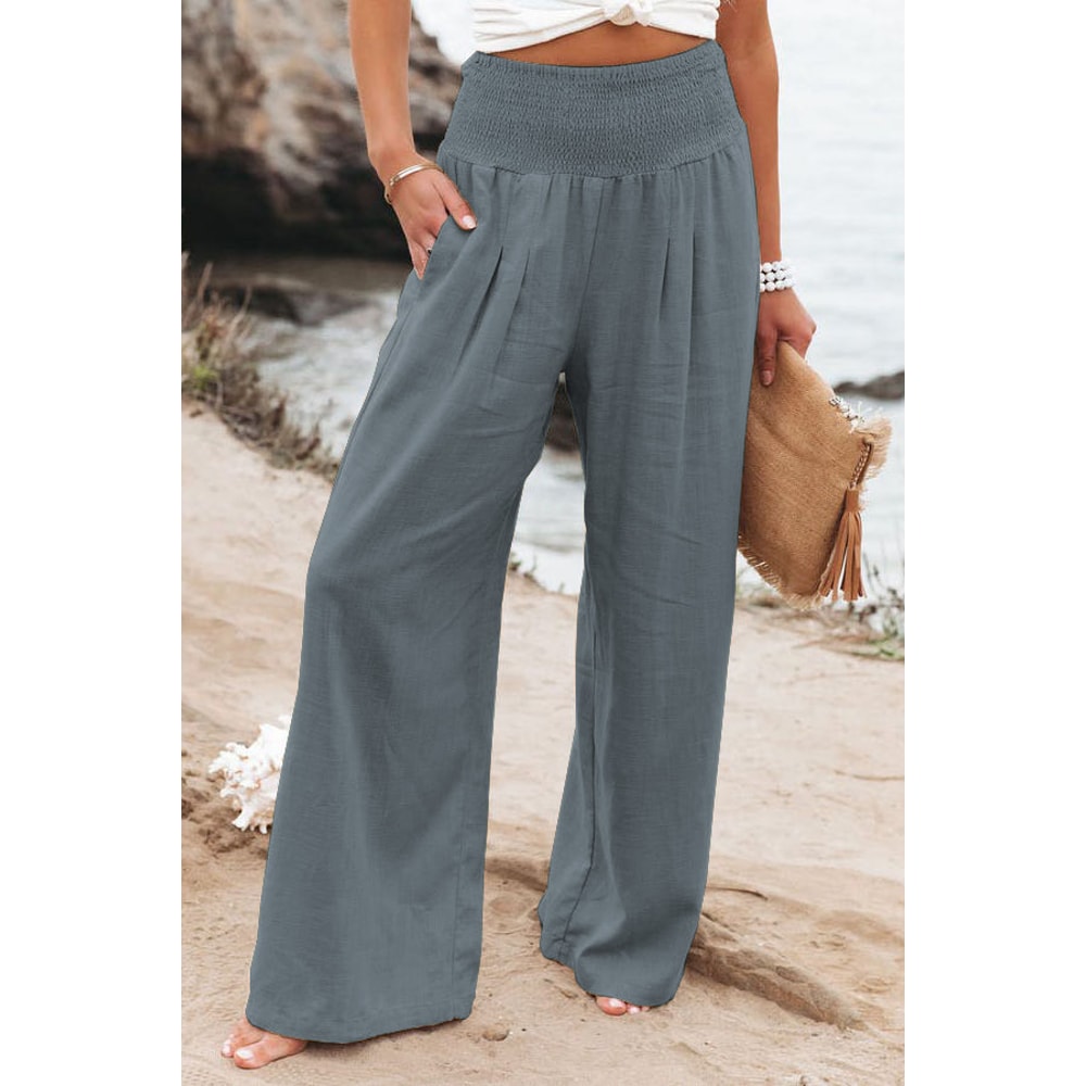Womens Casual Drawstring Pants Mid Waist, Beach Wide Leg, Spring Summer Comfort