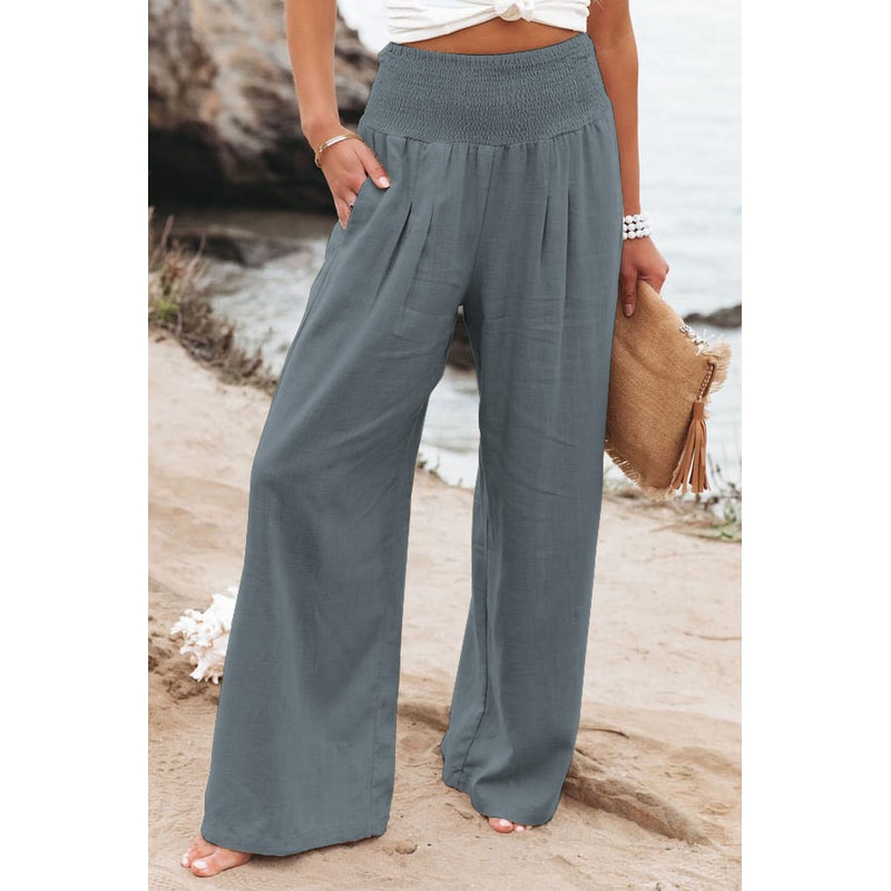Womens Casual Drawstring Pants Mid Waist, Beach Wide Leg, Spring Summer Comfort