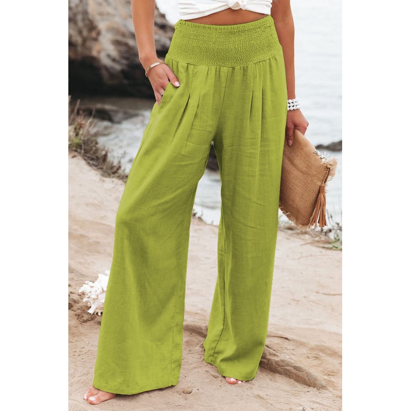 Womens Casual Drawstring Pants Mid Waist, Beach Wide Leg, Spring Summer Comfort