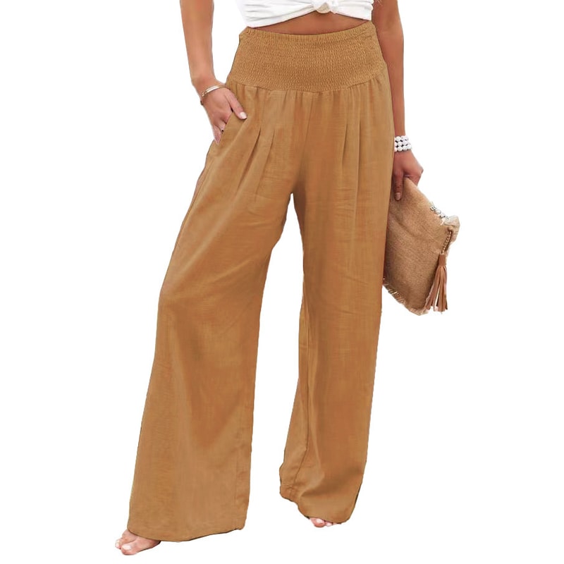 Womens Casual Drawstring Pants Mid Waist, Beach Wide Leg, Spring Summer Comfort