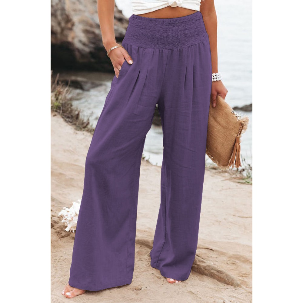 Womens Casual Drawstring Pants Mid Waist, Beach Wide Leg, Spring Summer Comfort